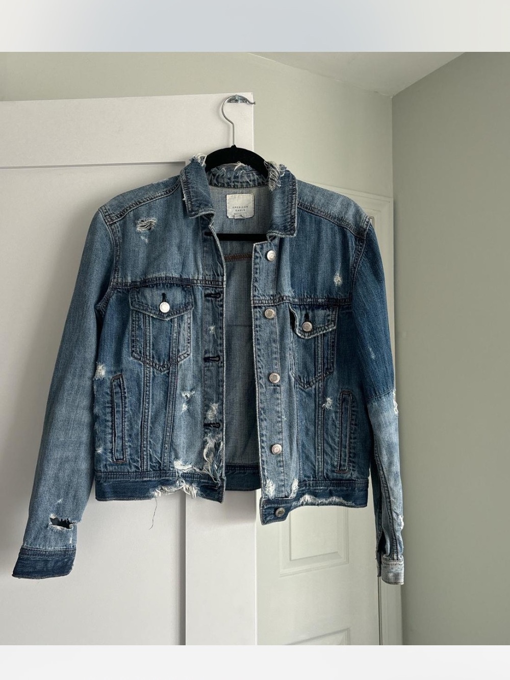 American Eagle Outfitters Distressed Light Blue Denim Jacket
